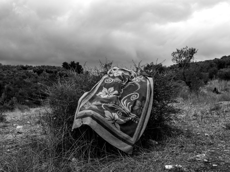 A quilt outside the central camp of Moria. Lesvos, Greece, The Island, 2020