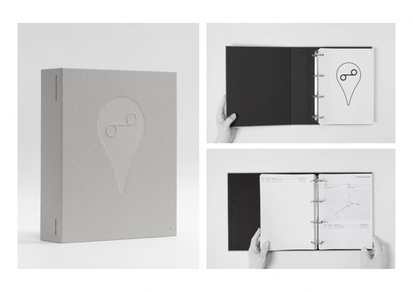 Recorded Routes, 2020 - σε εξέλιξη, 32 x 26 x 7 εκ., σελίδες 365 το καθένα, σειρά πανόδετων κλασέρ αρχειοθέτησης με ανάγλυφο εξώφυλλο, ένθετα έντυπα