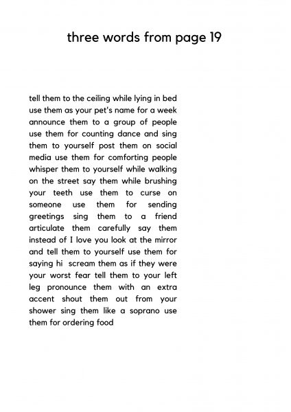 three words from page 19//score for a performative vision, Χριστίνα Ράινχαρτ, 2022